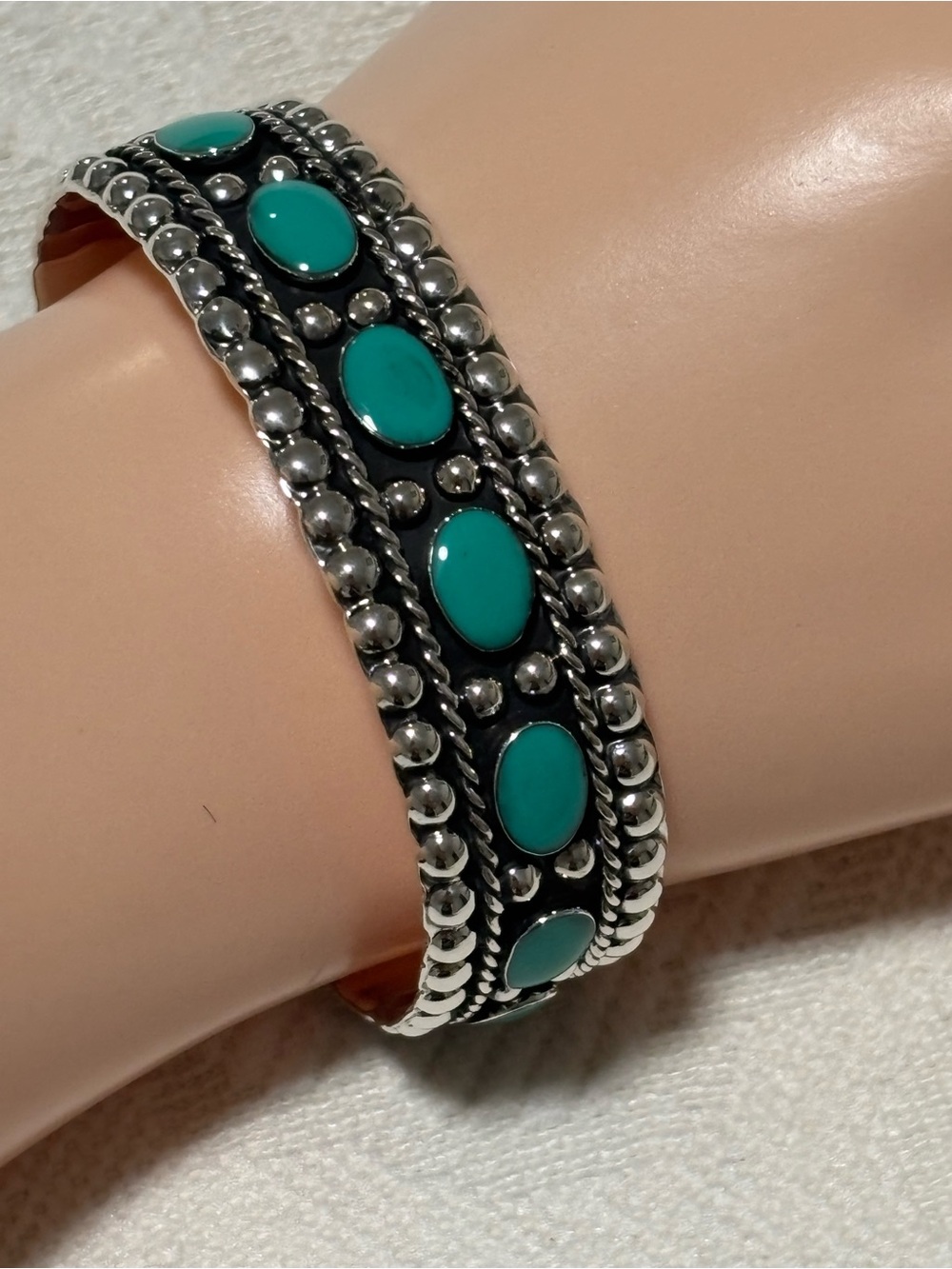Turquoise Cabochon Silver-Accent Cuff Bracelet - Women's Jewelry